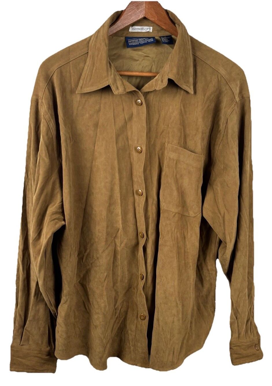 Newton Trading Co Shirt Stretch Faux Suede Size XL Brown/Tan
